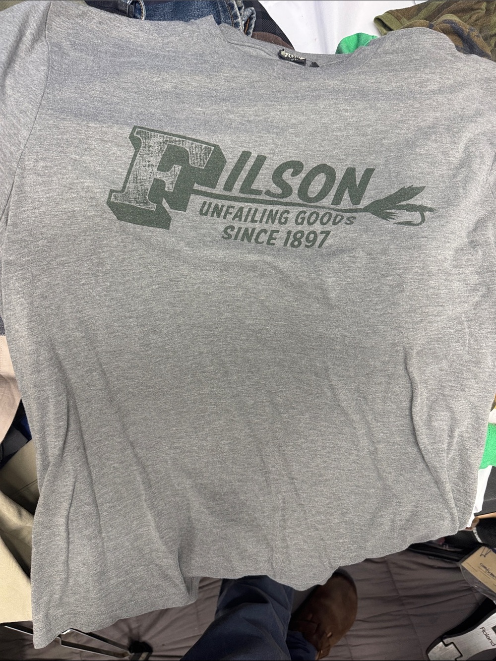 Filson Gray Short-Sleeve Logo Tee with Green Graphic